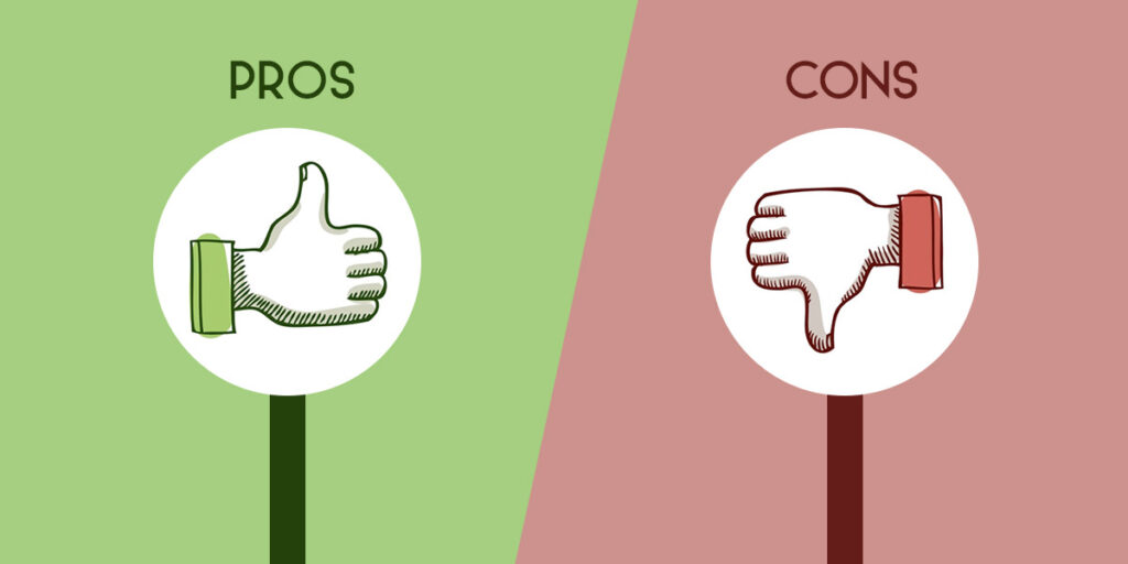 An image showing pros and cons with thumbs up and down.