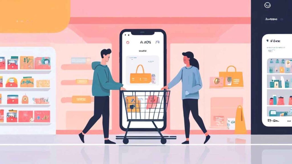 An AI-powered shopping assistant guiding a user through a seamless online shopping experience