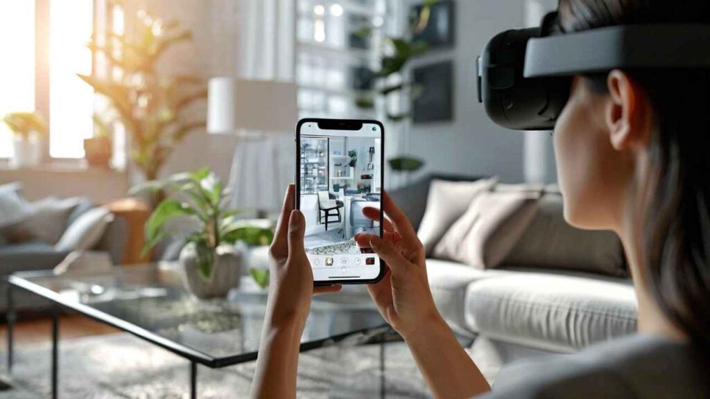 A consumer using Augmented Reality to visualize how a product would look in their home environment