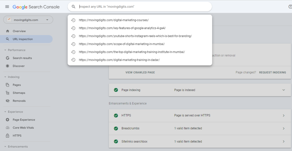 URL Inspection tool 
